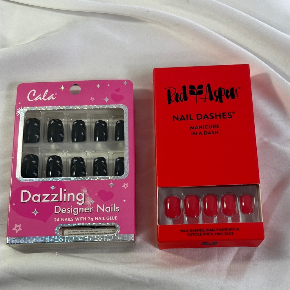 Red Aspen & Cala Designer Press on Nails 2 Pack Sangria Fruit Salad & Black Star